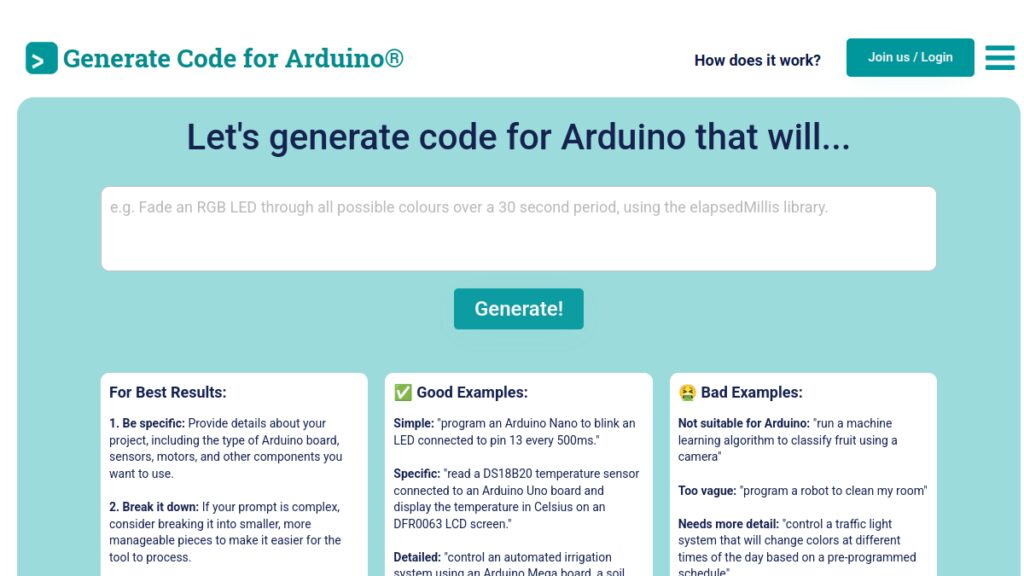 Интерфейс Duino Code Generator