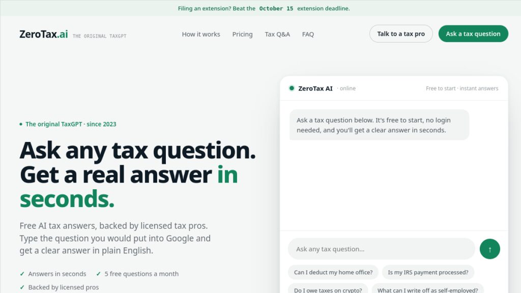 Интерфейс ZeroTax Al