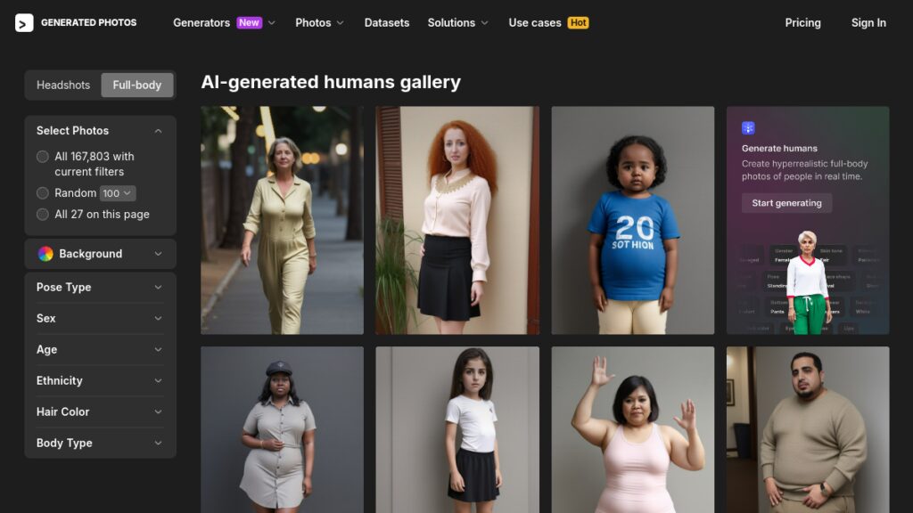 Интерфейс Generated Photos