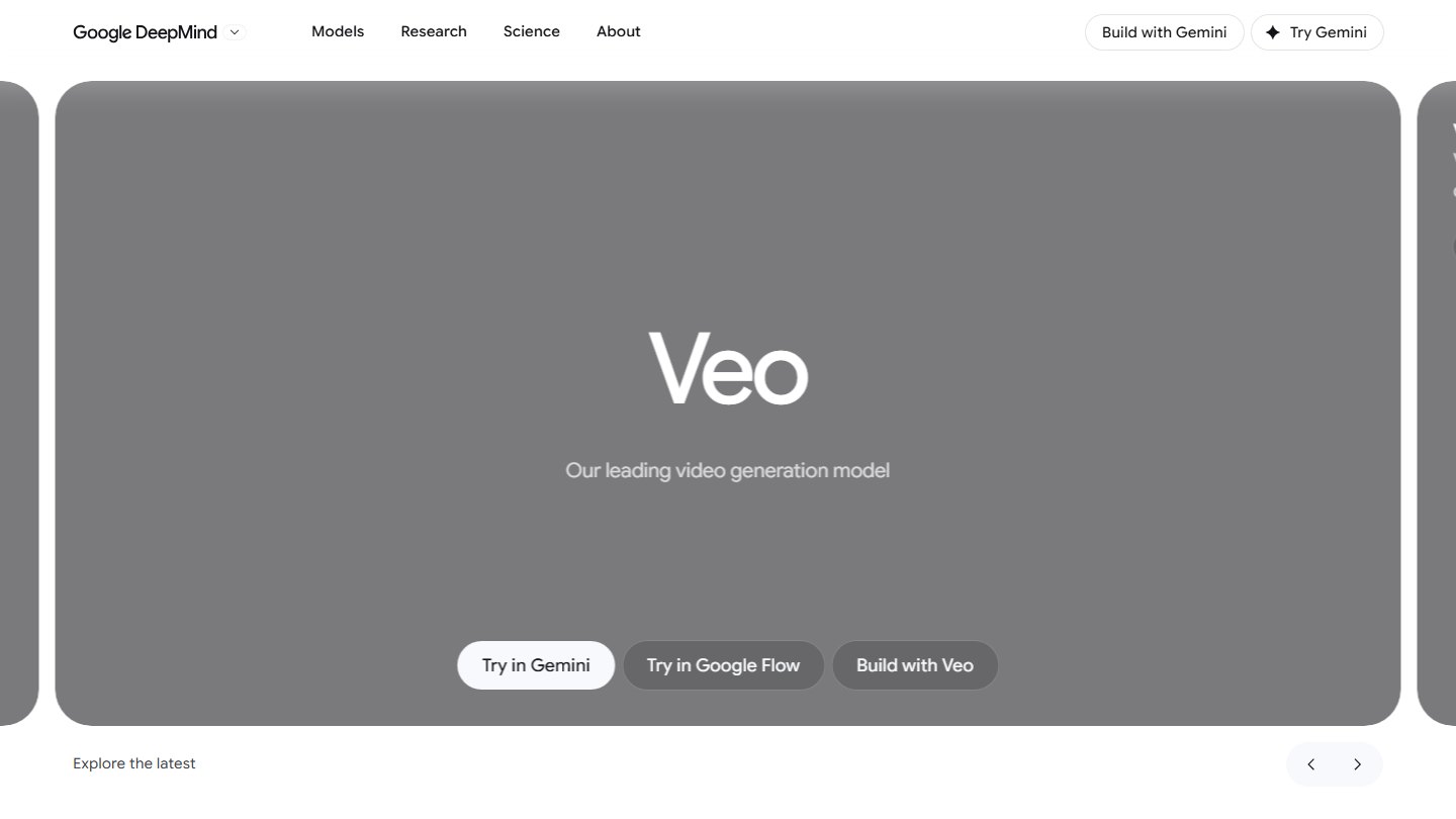 Первый экран официальной страницы Veo на сайте Google DeepMind