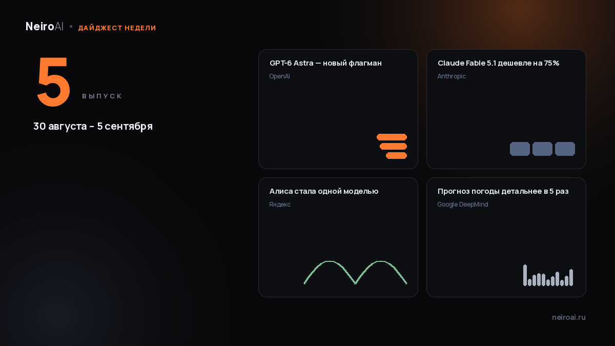 Главное в ИИ за неделю: GPT-6 Astra от OpenAI, Claude Fable 5.1 дешевле на 75% и ChatGPT Ads на $1 млрд
