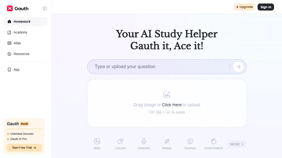 Интерфейс Gauth