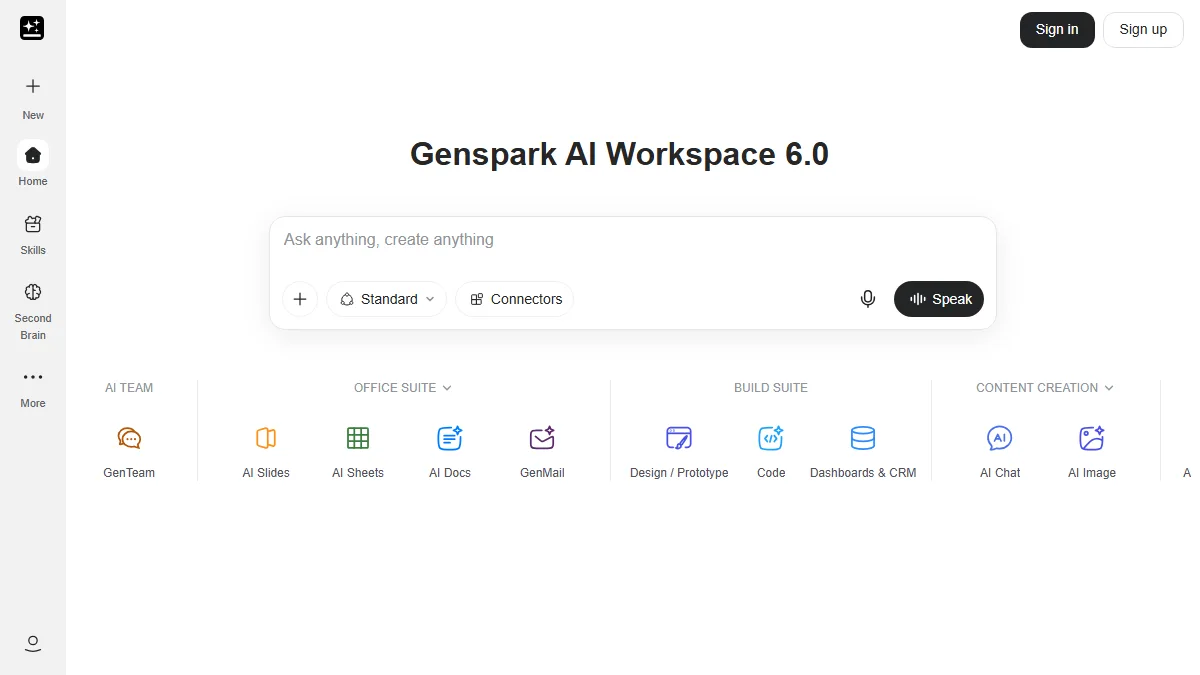 Интерфейс Genspark